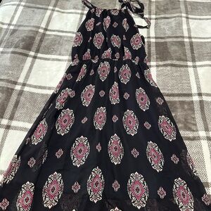 Elegant Navy and Pink Patterned Women's Dress